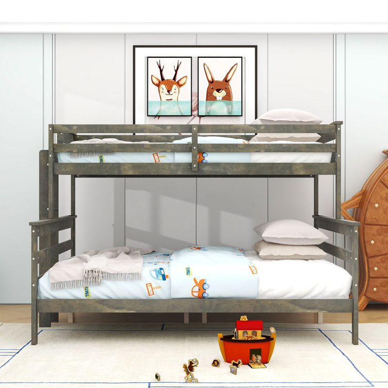 Lit superposé en bois pour enfants Alkiviadis, Simple TG sur grand, gris
