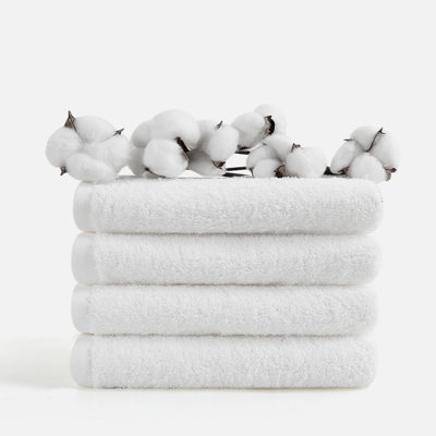 Hand Towels with Hanging Loop (4-Pack 16x28in), Organic Cotton, Siro Spun, Quick-Dry & Super Absorbent Durable for Bathroom & Gym, Vacuum-packed, OEKO-TEX Certified, White