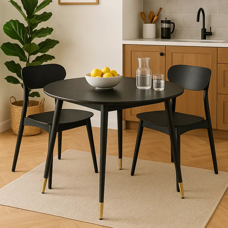 Doucoure Round Solid Wood Base Dining Table, Black