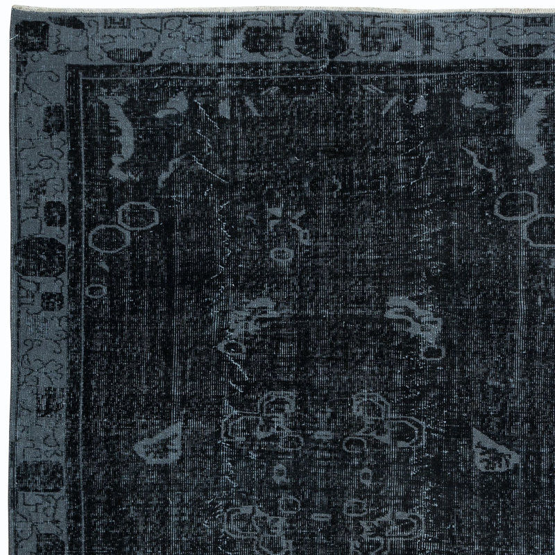 Tapis noir et gris moderne de 5,4 x 7,7 pi avec un design Art déco chinois, noué à la main en Turquie