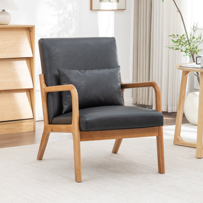 Armchair With Wooden And Leather Upholstery