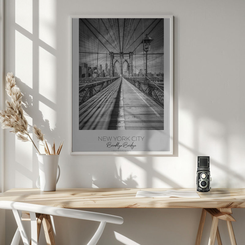 Art mural, galerie de pont de Brooklyn, New York City (prêt à être accroché), Pin massif, H 46,5 po x l 36 po x P 1,5 po