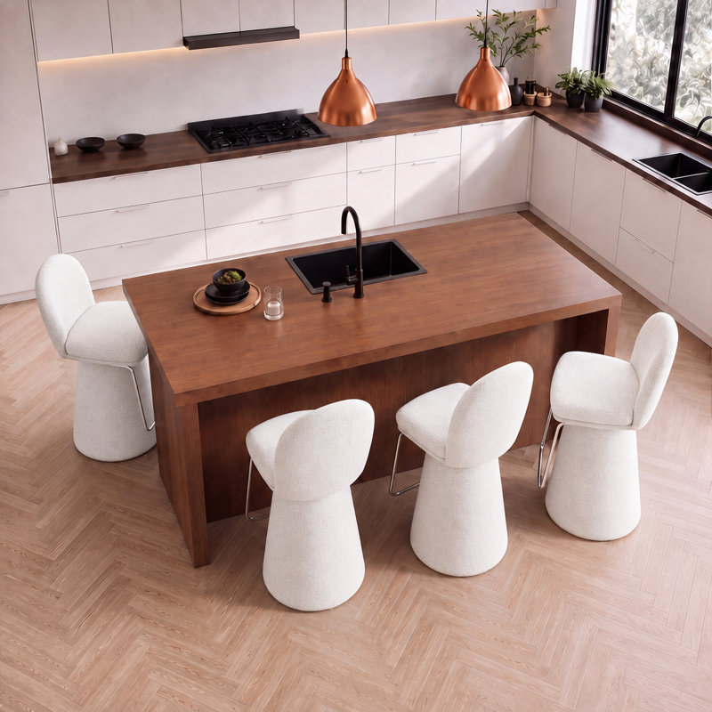 Tabouret de bar contemporain pivotant à 360 ° avec repose-pieds Chrome, Blanc