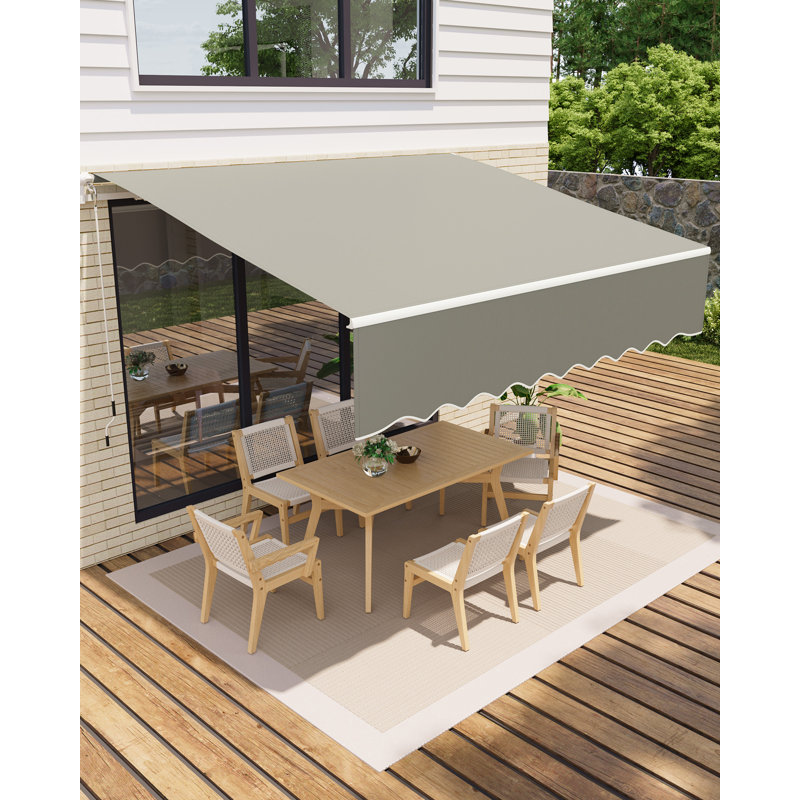 Manual Retractable Patio Awning - Heavy Duty Aluminum Frame - Waterproof & UV-Protection 280g Polyester - Adjustable Canopy - Easy Install - Grey, 13x10FT