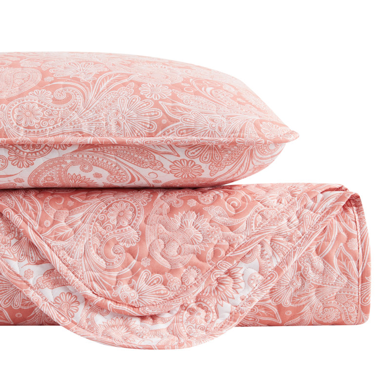 Perfect Paisley Coral Haze King Microfiber Reversible Quilt Set
