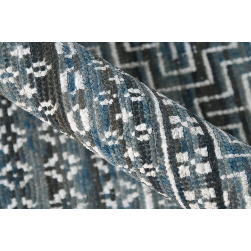 Blue Hand-Knotted Wool Blend 2' x 3' Area Rug with Tassels