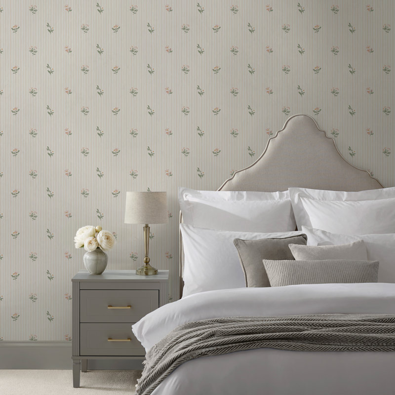 Martha Stewart Garden Stripe Linen Wallpaper, Cream