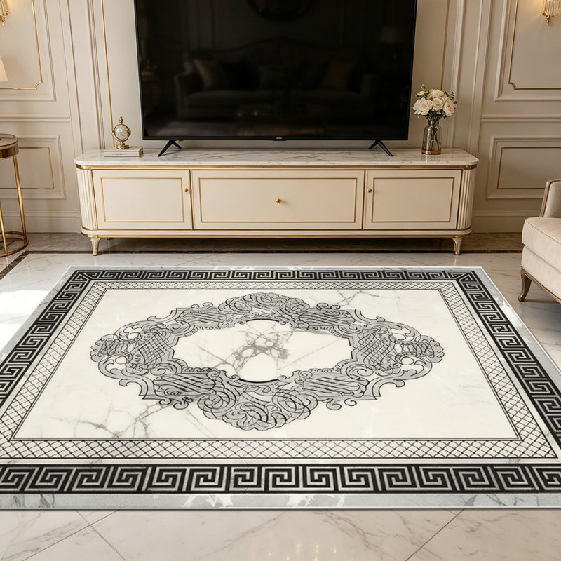 1PC Vintage Greek Key Medallion Marble Print area rugs for Living Room, Soft and Comfortable, Suitable for all seasons, easy-to-maintain, machine washable Indoor floor mat, Under Table Farmhouse suitable for dining room, bedroom, entryway, kitchen,