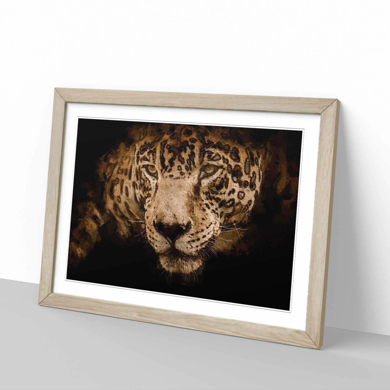 Jaguar Stalking Prey - Wall Art, 36cm H x 48cm W x 2cm D, Oak Single Picture Frame Wood