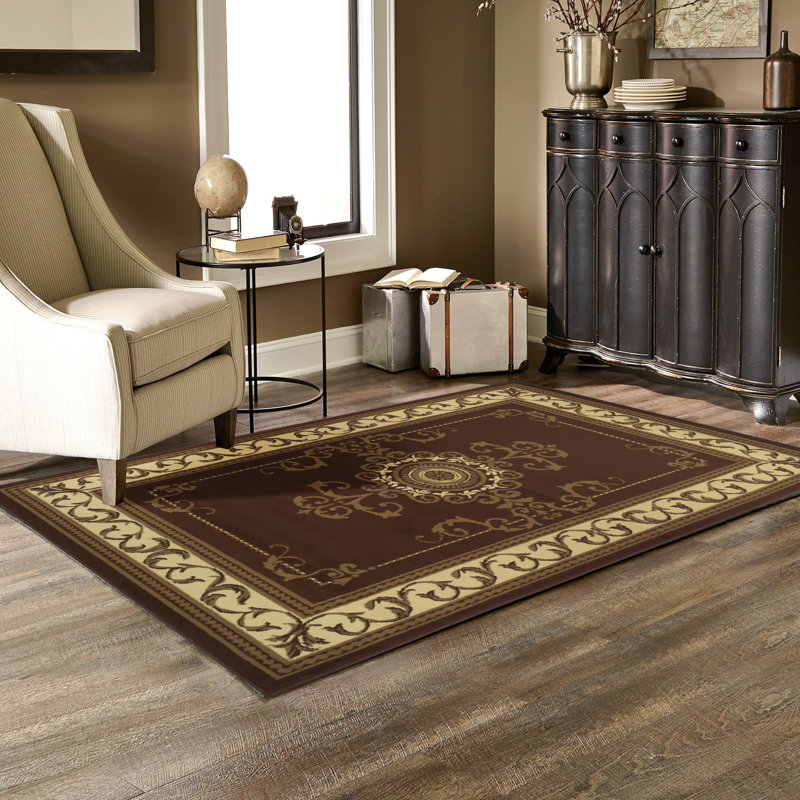 Tapis ou tapis de couloir à médaillon traditionnel 100% polypropylène Dodington, Rectangle de 5 pi x 8 pi
