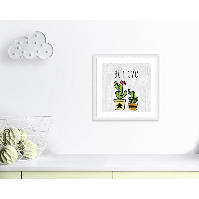 Impression sur papier Cacti C, Encadré plat à grain de bois blanc, H 22,5 po x l 22,5 po x P 0,6 po