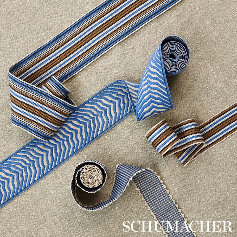 Schumacher x Neisha Crosland Arcure Ripple Tape, Blue/Ivory