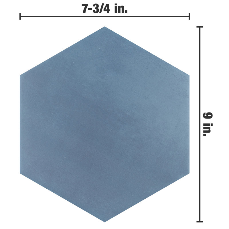 Horizon Hex 7-3/4" x 9"Porcelain Wall & Floor Tile, Blue