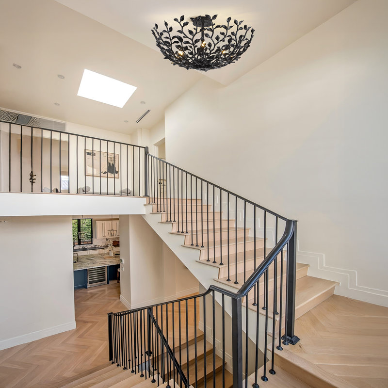 Plafonnier semi-encastré 6 lumières noir moderne Farmhouse