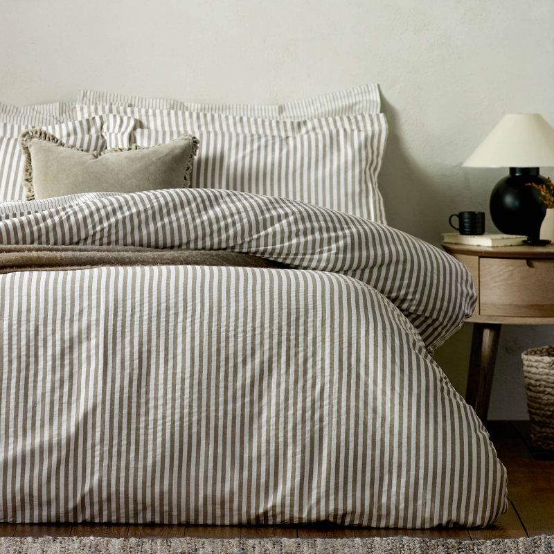 Hebden Mélange Stripe 100% Cotton Duvet Cover Set, Single Duvet Cover + 1 Standard Pillowcase, Brown