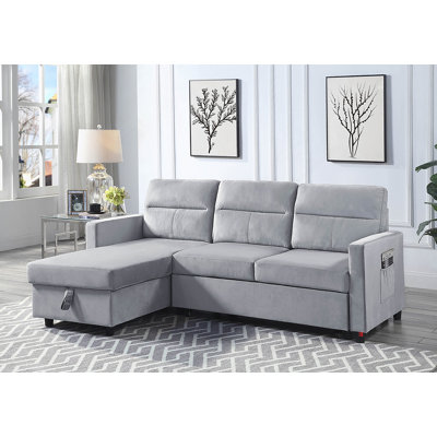 Canapé-lit modulaire réversible en velours 81,5 po gris clair avec méridienne de rangement et poche latérale