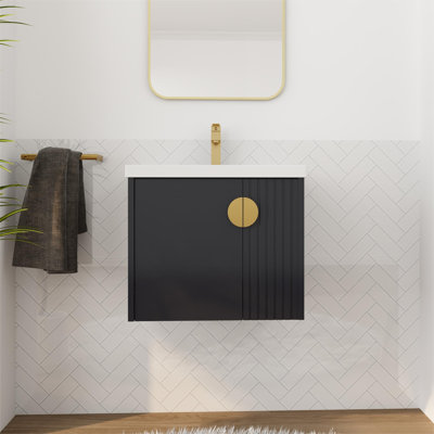 Brooke 24'' Single Bathroom Vanity with Ceramic Top, Wall Mounted Bathroom Vanity with Soft Close Door