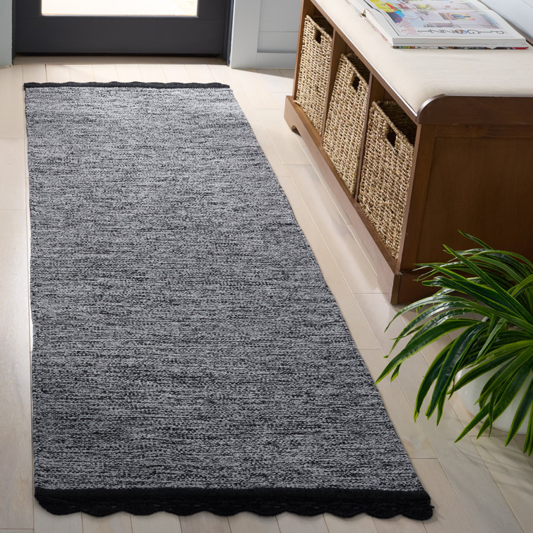 Tapis noir en coton tissé à plat à la main Mohnton