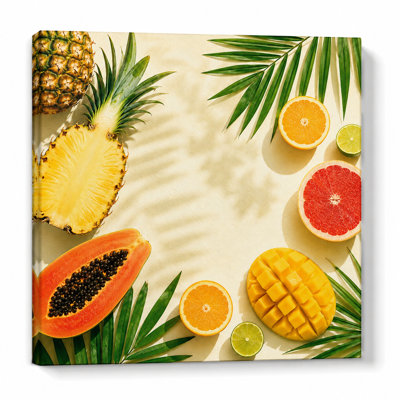 Tropical Fruit Resort Escape Wrapped Canvas Wall Art, Pineapple Papaya Summer Decor