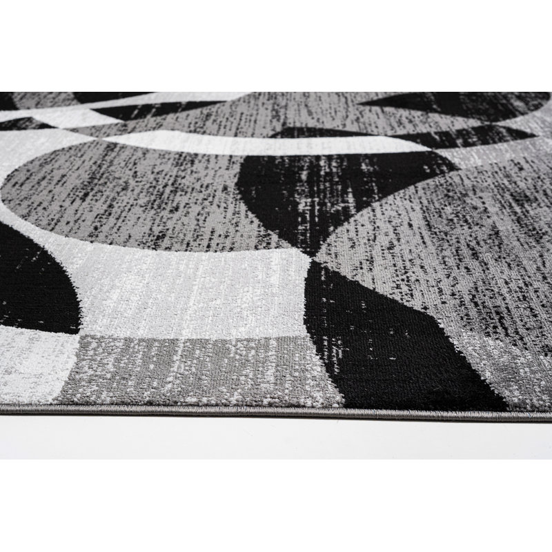 Abstract Area Rug, Black, Rectangle 120 x 170 cm