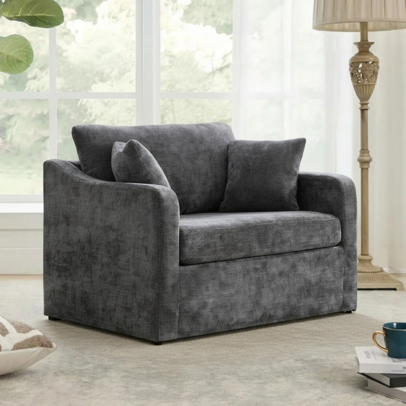 45"w Slipcovered Oversized Accent Chair With 2 Pillow;chenille, Charcoal