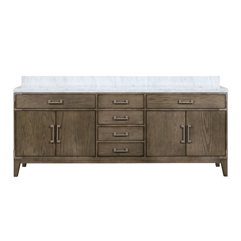 Laurel 84 in W x 22 in D Double Bath Vanity Top, White Carrara Marble, White Oak