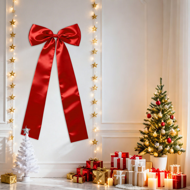 Décoration d'arbre de Noël en satin avec nœud de Noël, décoration d'arbre de Noël, Rouge