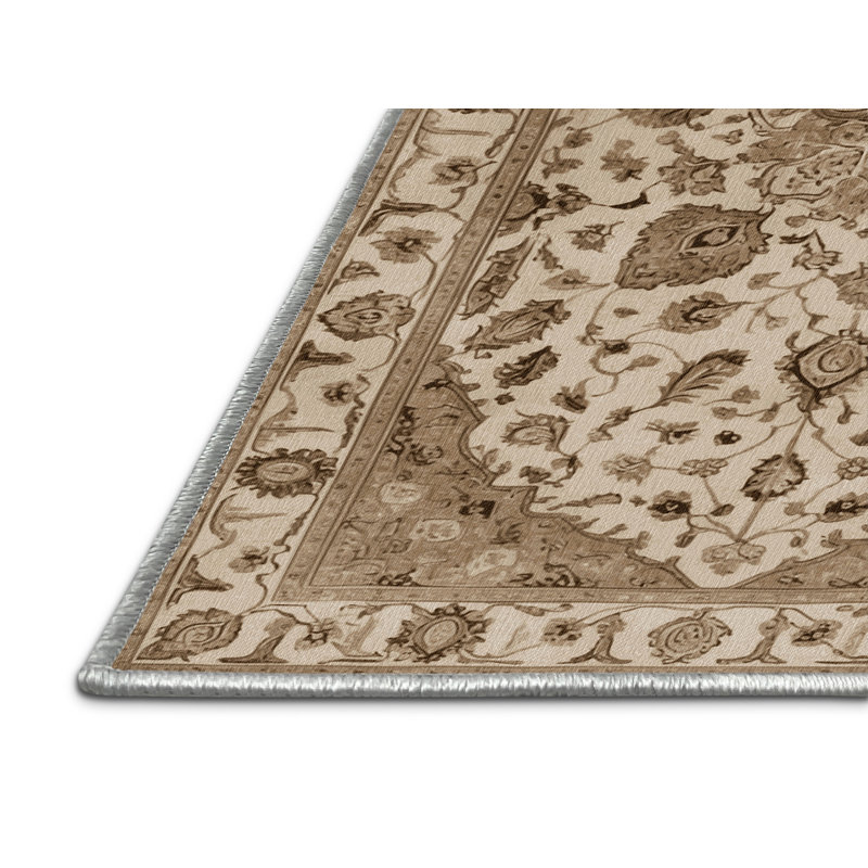Machine Washable Tabriz Beige Area Rug, Rectangle 2' x 3'