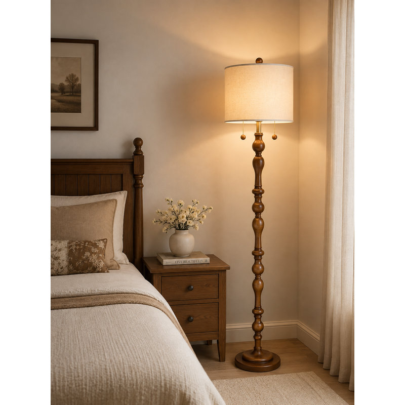 65.5" Natural Real Wood Floor Lamp