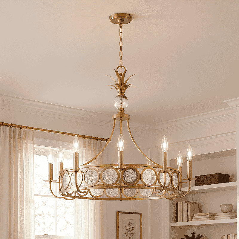Lustre 8 lumières Hearst en laiton noble, Laiton