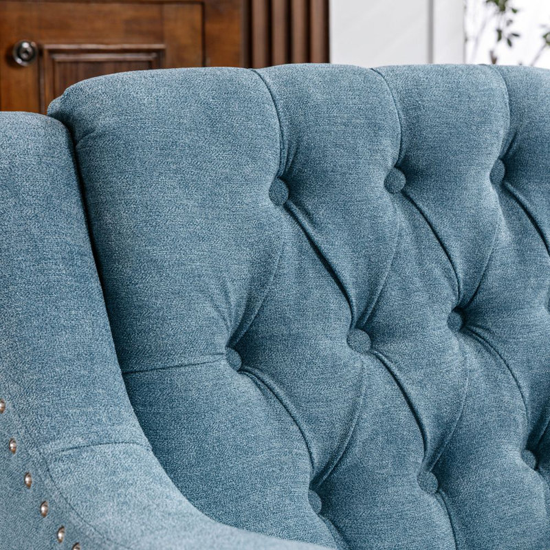 Birdell Upholstered Armchair, Blue 100% Linen