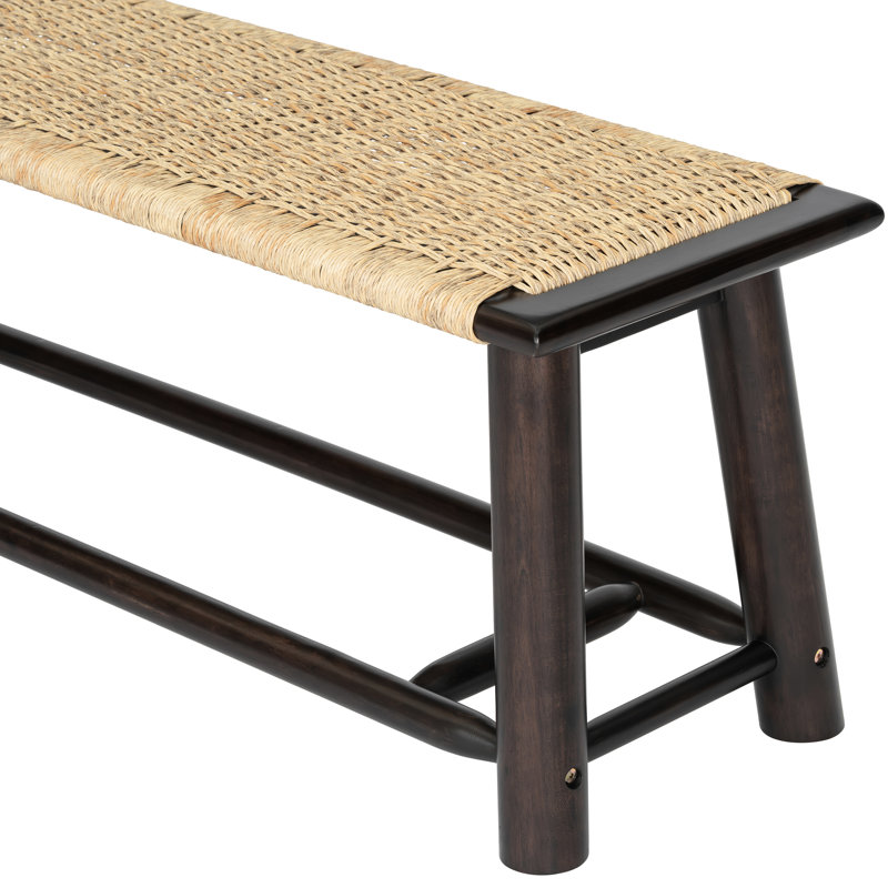 59 - Inch Modern Bench, Solid Wood And , Walnut Finish, For Breezy Sunrooms Dining Areas Withstands Mild Weather Conditions