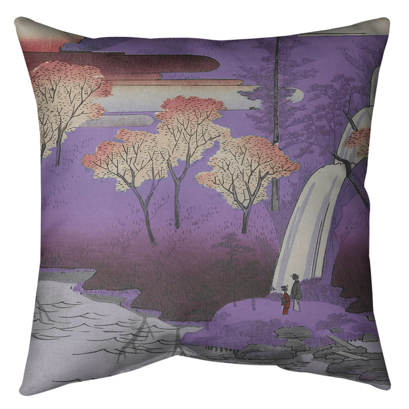 Coussin décoratif chiyogaike étang, 18 po x 18 po, Mauve, Faux lin