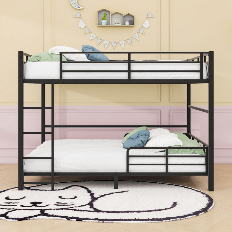 Metal Bunk Bed With Safety Rai, Walnut, Full XL Over Full XL