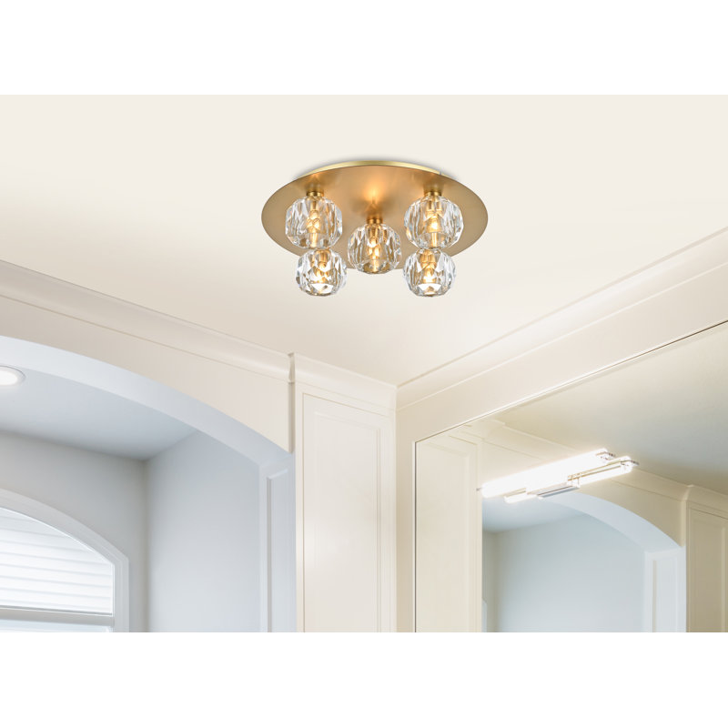Plafonnier encastré en cristal Whitchurch, Or, 5 lumières, H 4 po x l 16 po x P 16 po