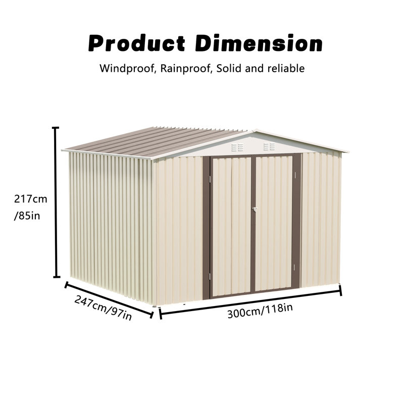 10X8 Feet White Color Outdoor Garden Shed Aluminum Alloy Frame With Hinge Door