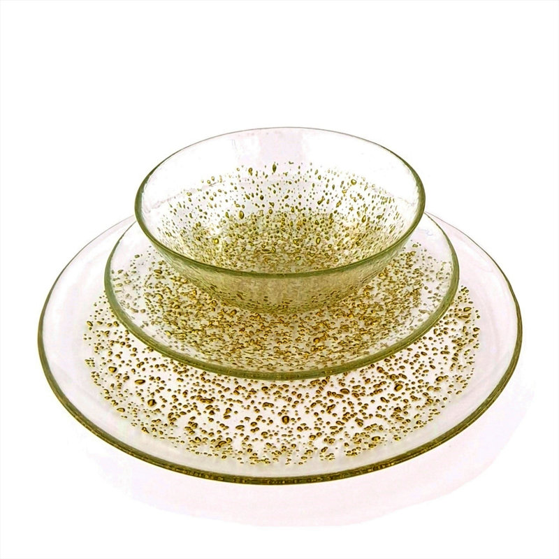 Isla Dinnerware Set, Clear/Gold, 12