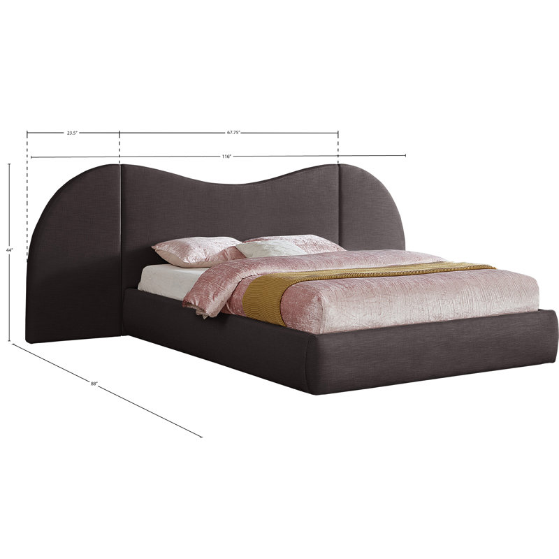 Hyrup Upholstered Panel Bed, Queen, Brown Linen Textured Fabric