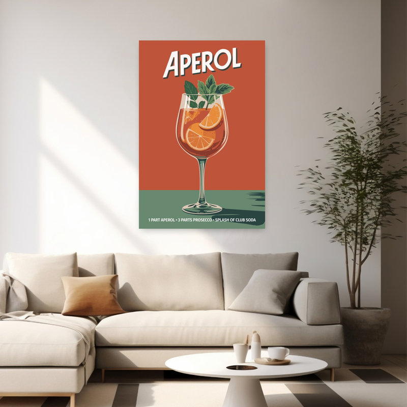 «Retro Orange Cocktail», art mural rétro rétro coloré, H 60 po x l 40 po