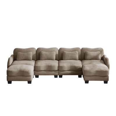 131.5" Curve Design Sectional Modular Sofa with 2 Movable Ottomans and 4 Throw Pillows