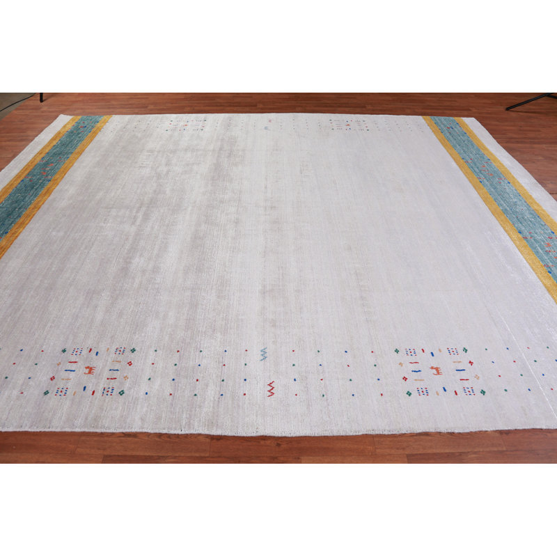 Tapis gris argenté fait à la main 9 x 12 po Gabbeh