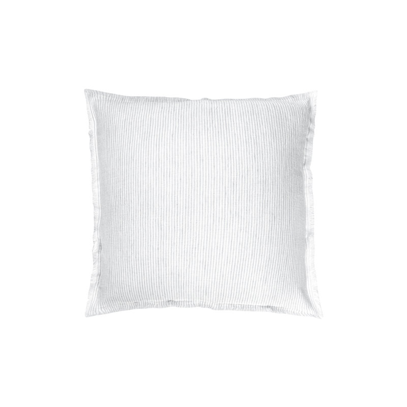 Grey Pinstripe Fringe Linen Pillow with Down Alternative Insert
