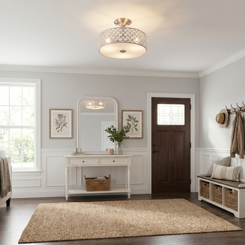 3-light Modern Semi Flush Mount, Brushed Nickel