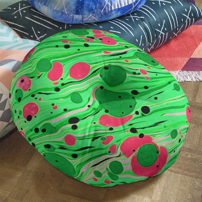 Swirls Floor Pillow, 26" x 26", Green/Pink