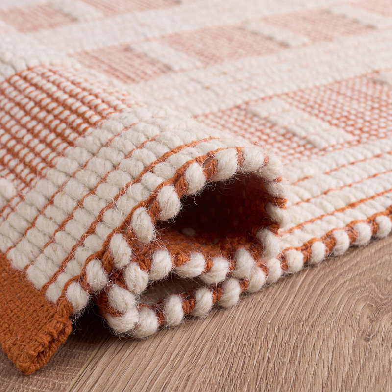 Vermont 951 Flatweave Wool/Cotton Geometric Rug in Orange/Ivory, Rectangle 9' x 12'