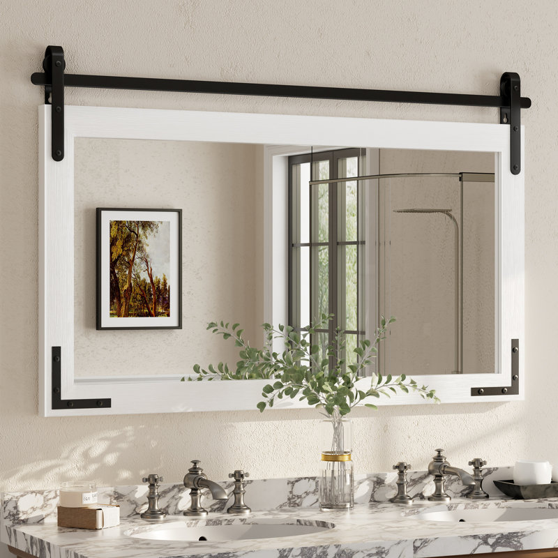 Miroir mural Amara Rustic Farmhouse, Blanc, 48 po x 30 po; Horizontale