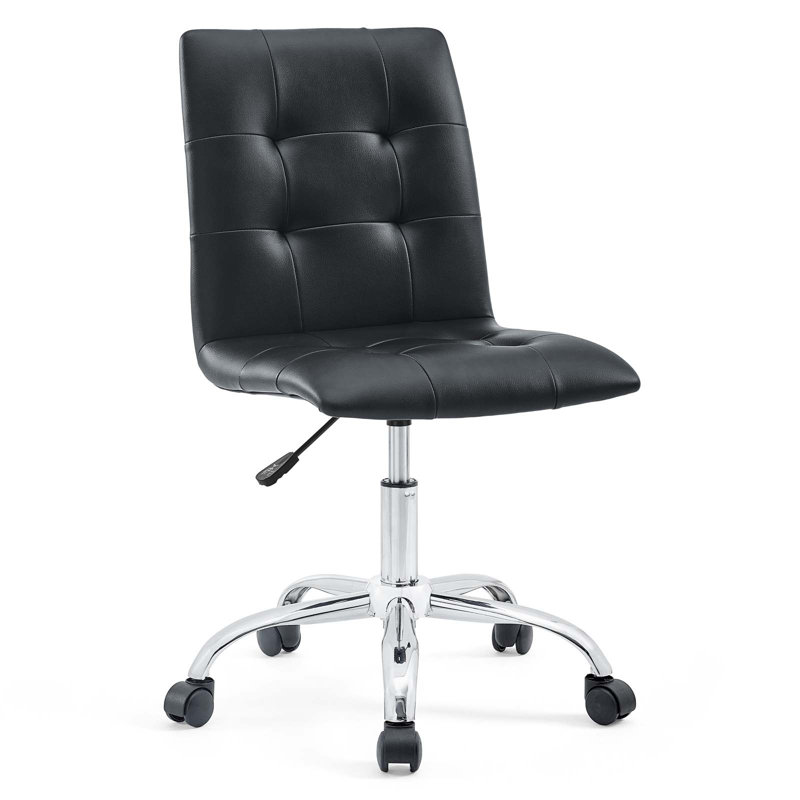 Elegant Finesse Armless Leather Drafting Chair in Black