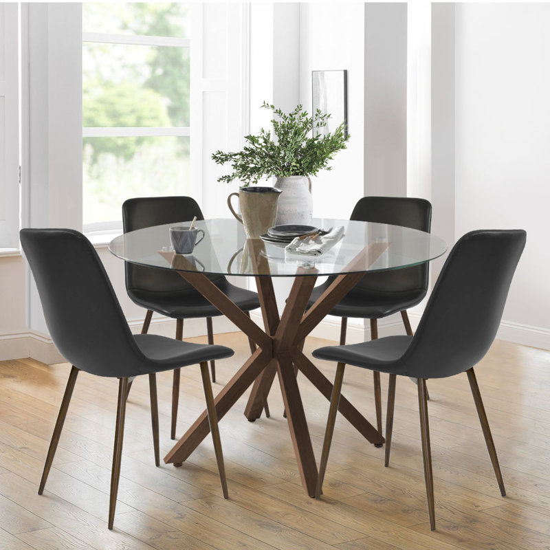 Wade Logan® Ensemble de table de salle à manger ronde en verre 5 pièces ...