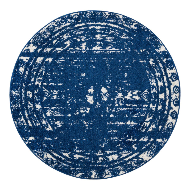 Tapis bleu marine / blanc Gusman Southwestern, Rond 4 pi