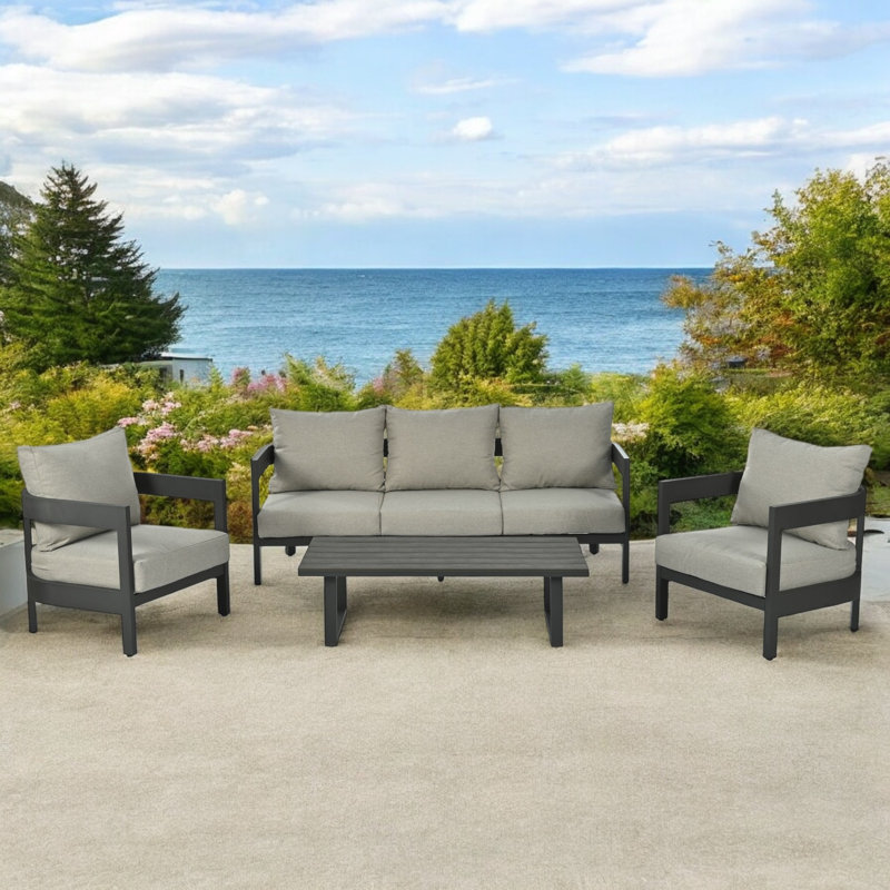 Ensemble de conversation de terrasse avec canapé et coussins 4 pièces, Gris clair